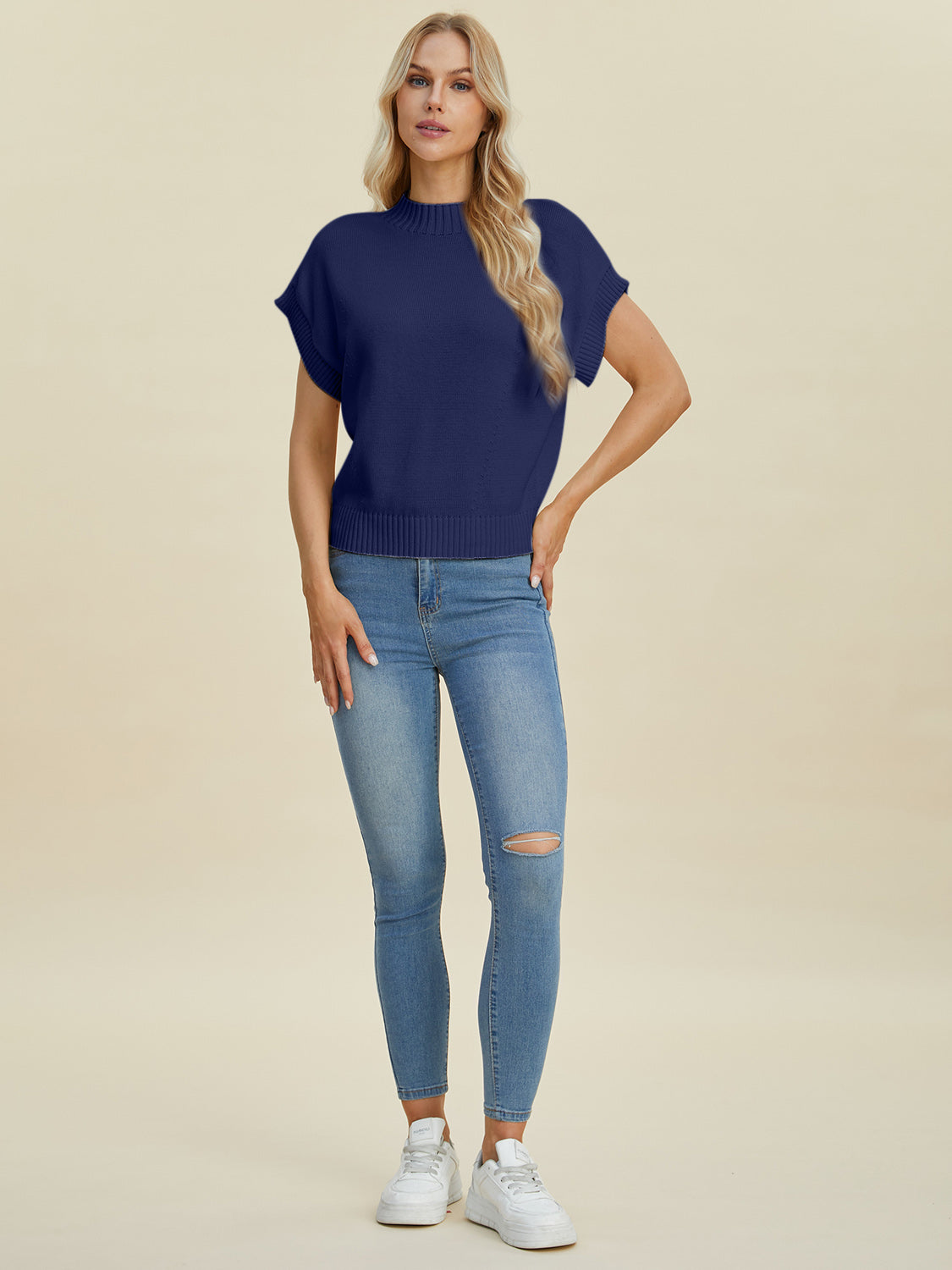 Double Take Full Size Mock Neck Short Sleeve Sweater Shirt Apparel Clothing Tops Double Take Ship from USA Shirts USA Women Trendsi https://www.cyberehub.com