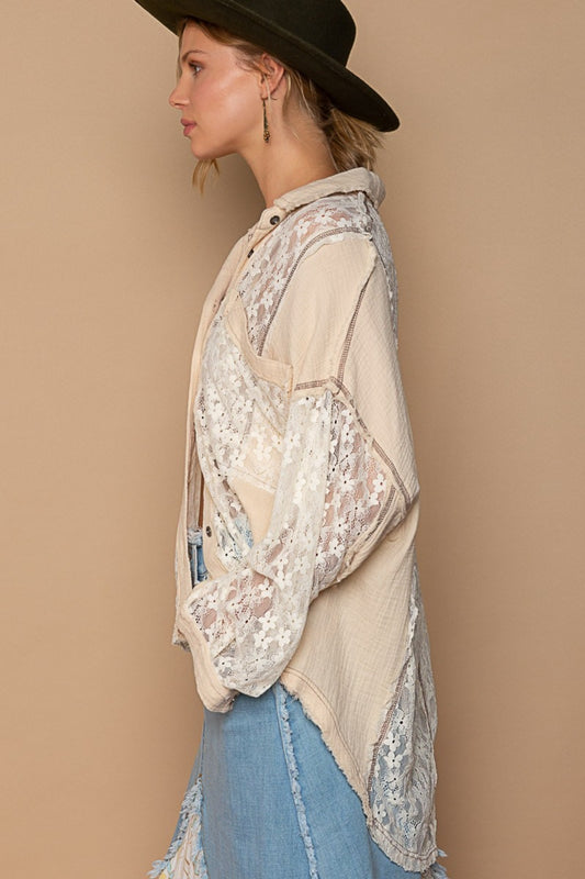 POL Oversize Lace Button-Down Shirt Apparel/Tops POL Ship from USA TikTok Tops Trendsi USPS Walmart Walmart Apparel Trendsi https://www.cyberehub.com