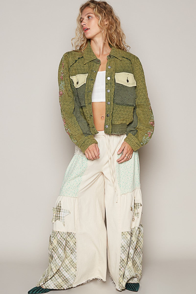 POL Embroidered Sleeve Raw Edge Quilted Jacket Tops/Jackets/Sweaters Clothing Tops POL Ship from USA TikTok Trendsi USPS Walmart Trendsi https://www.cyberehub.com