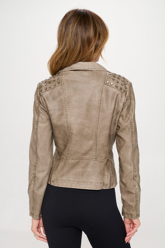 Coalition LA Studded Classic Moto Faux Leather Jacket Shirt Apparel Clothing Tops Coalition LA Ship from USA Shirts USA Women Trendsi https://www.cyberehub.com