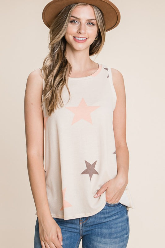 BOMBOM Star Print Round Neck Tank Beige Apparel/Tops BOMBOM Ship from USA TikTok Tops Trendsi USPS Walmart Walmart Apparel Trendsi https://www.cyberehub.com