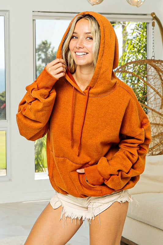 BiBi Ruched Long Sleeve Washed Fleece Hoodie Vintage Rust Tops/Jackets/Sweaters BiBi Clothing Tops Ship from USA TikTok Trendsi USPS Walmart Trendsi https://www.cyberehub.com
