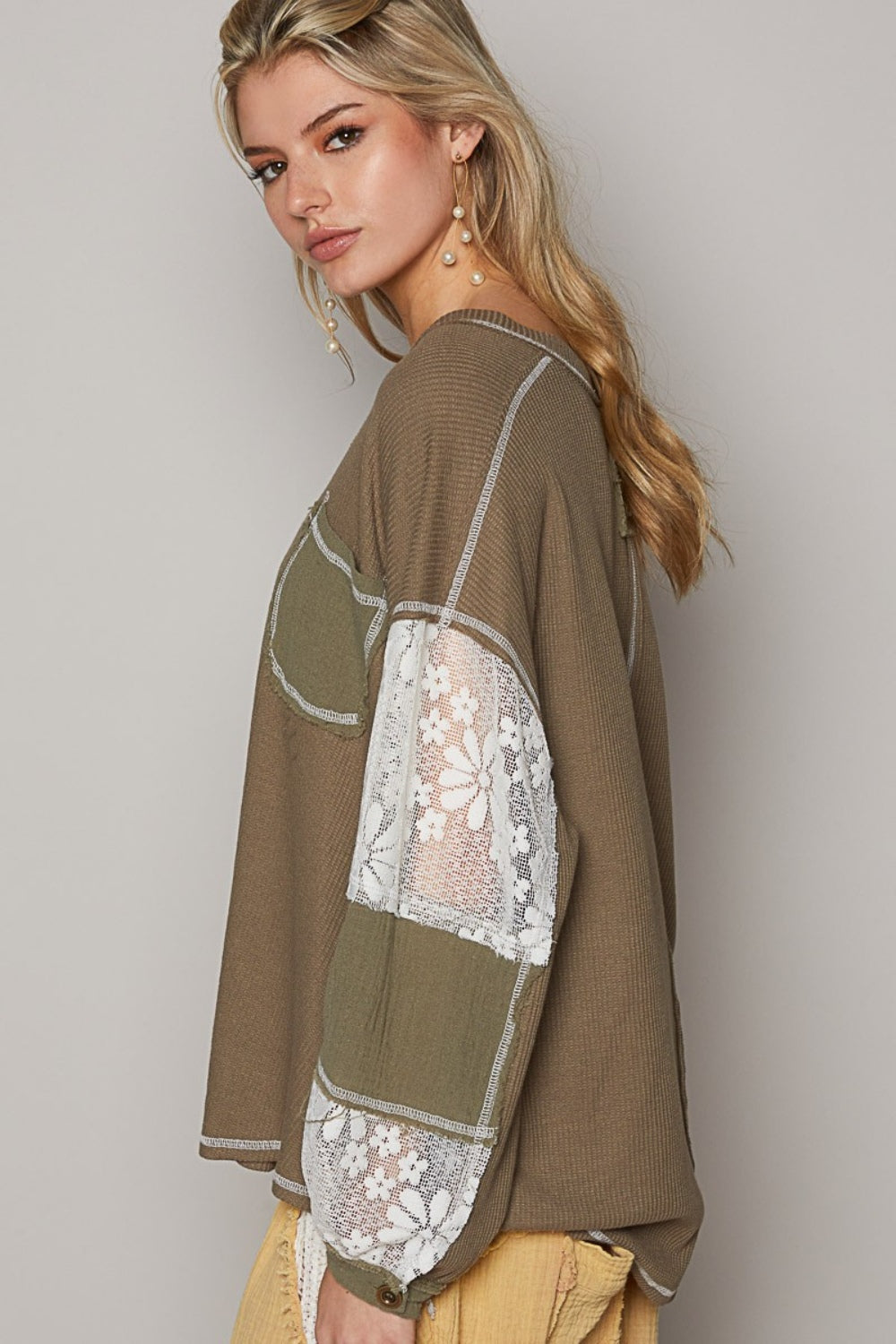 POL V-Neck Lace Balloon Sleeve Exposed Seam Top Apparel/Tops POL Ship from USA TikTok Tops Trendsi USPS Walmart Walmart Apparel Trendsi https://www.cyberehub.com
