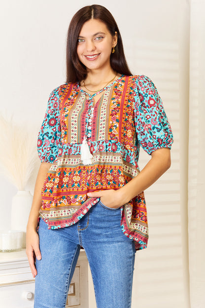 Devine Bohemian Tassel Tie Puff Sleeve Babydoll Blouse Apparel/Tops Doorbusters Double Take Ship from USA TikTok Tops Trendsi USPS Walmart Walmart Apparel Trendsi https://www.cyberehub.com
