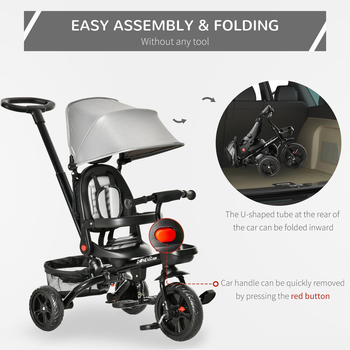 Baby Tricycle 4 In 1 Trike w/ Reversible Angle Adjustable Seat Removable Handle Canopy Handrail Belt Storage Footrest Brake Clutch for 1-5 Years Old Grey Giga GNJ Kids Toys Giga https://www.cyberehub.com