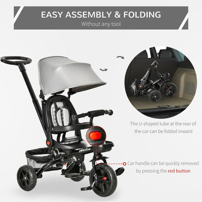 Baby Tricycle 4 In 1 Trike w/ Reversible Angle Adjustable Seat Removable Handle Canopy Handrail Belt Storage Footrest Brake Clutch for 1-5 Years Old Grey Giga GNJ Kids Toys Giga https://www.cyberehub.com