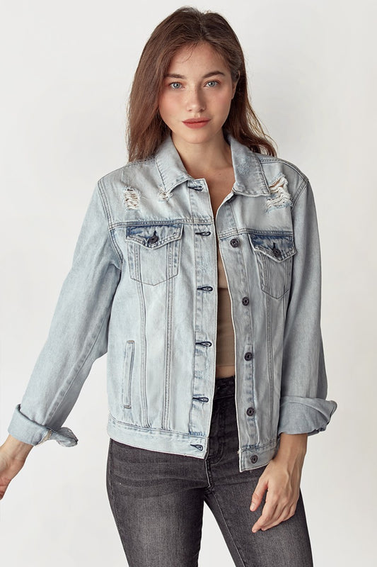 RISEN Distressed Button Up Jacket Light Shirt Apparel Clothing Tops RISEN Ship from USA Shirts USA Women Trendsi https://www.cyberehub.com
