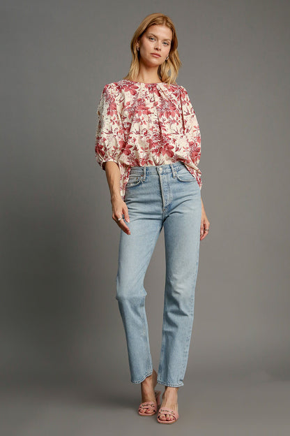 Umgee Floral Pleated Detail Lace Trim Sleeve Blouse Apparel Apparel Ship from USA TikTok Trendsi Umgee USA Trendsi https://www.cyberehub.com