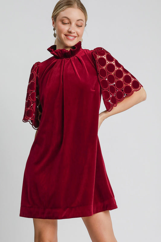 Umgee Dotted Lace Half Sleeve Mock Neck Back Tie Velvet Dress Burgundy Apparel Apparel Ship from USA TikTok Trendsi Umgee USA Trendsi https://www.cyberehub.com