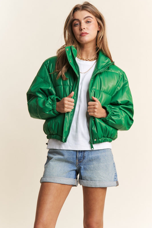 J.NNA Turtleneck Snap and Zipper Closure Crop Puff Jacket Green Shirt Apparel Clothing Tops J.NNA Ship from USA Shirts USA Women Trendsi https://www.cyberehub.com