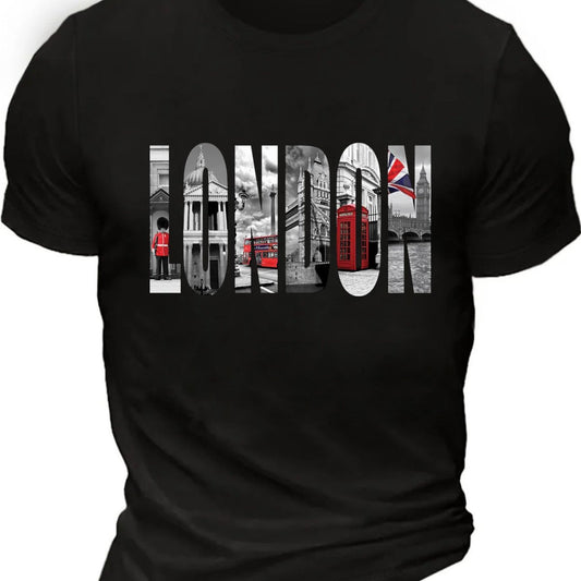 London Graphic Men's Short Sleeved T-shirt, Comfortable Elastic Fashionable Summer T-shirt, Casual Daily Style Fashionable Clothing Apparel/Shirt/Graphic Shirt SNULLO https://www.cyberehub.com