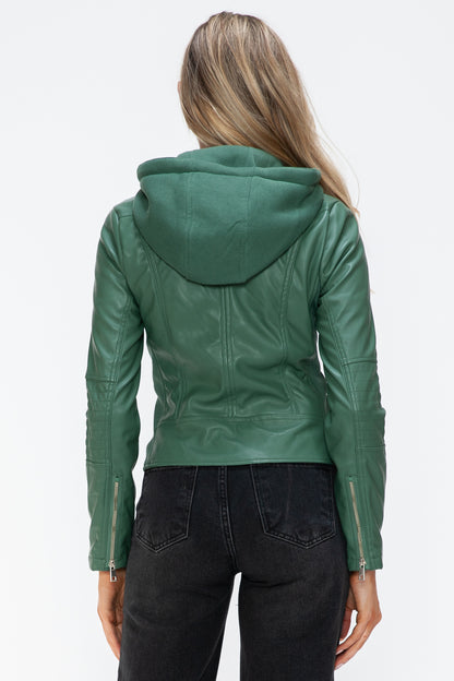 Snobbish Faux Leather Zip Up Drawstring Hooded Jacket Tops/Jackets/Sweaters Clothing Tops Ship from USA Snobbish TikTok Trendsi USPS Walmart Trendsi https://www.cyberehub.com