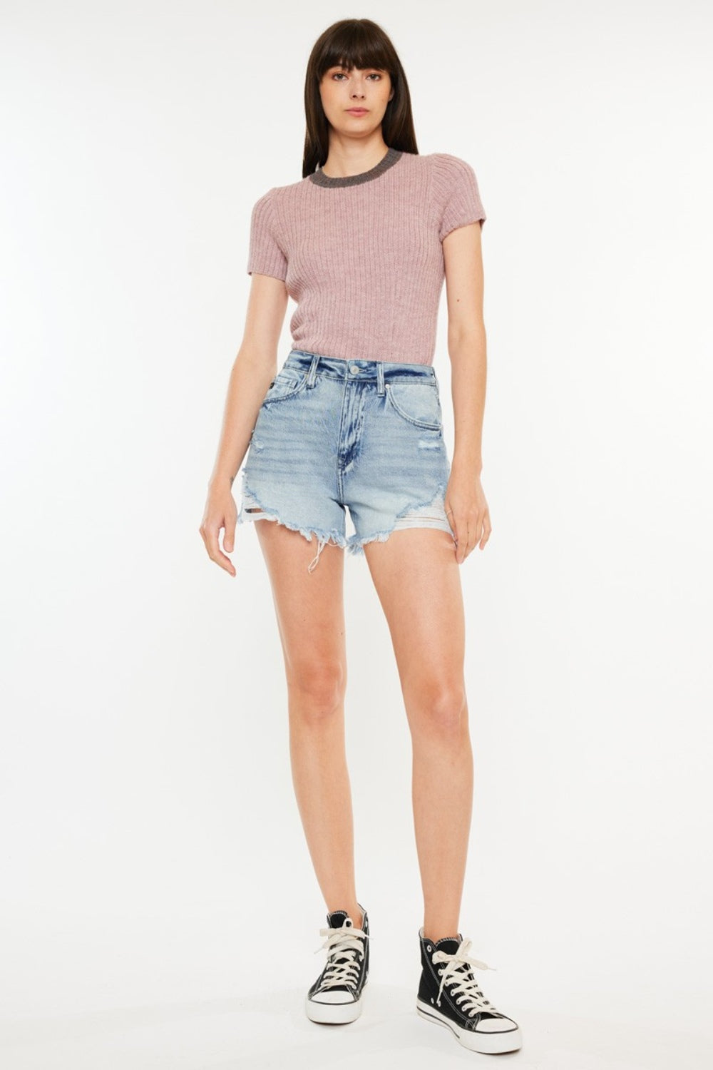 Kancan Distressed High Waist Denim Shorts with Pockets Medium Bottoms Bottoms Clothing Kancan Ship from USA Women Trendsi https://www.cyberehub.com