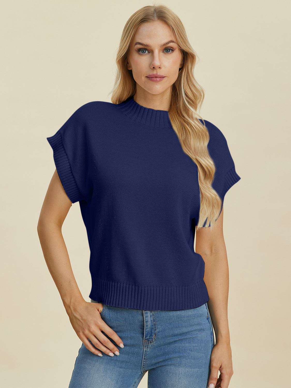 Double Take Full Size Mock Neck Short Sleeve Sweater Shirt Apparel Clothing Tops Double Take Ship from USA Shirts USA Women Trendsi https://www.cyberehub.com