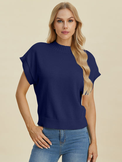 Double Take Full Size Mock Neck Short Sleeve Sweater Shirt Apparel Clothing Tops Double Take Ship from USA Shirts USA Women Trendsi https://www.cyberehub.com
