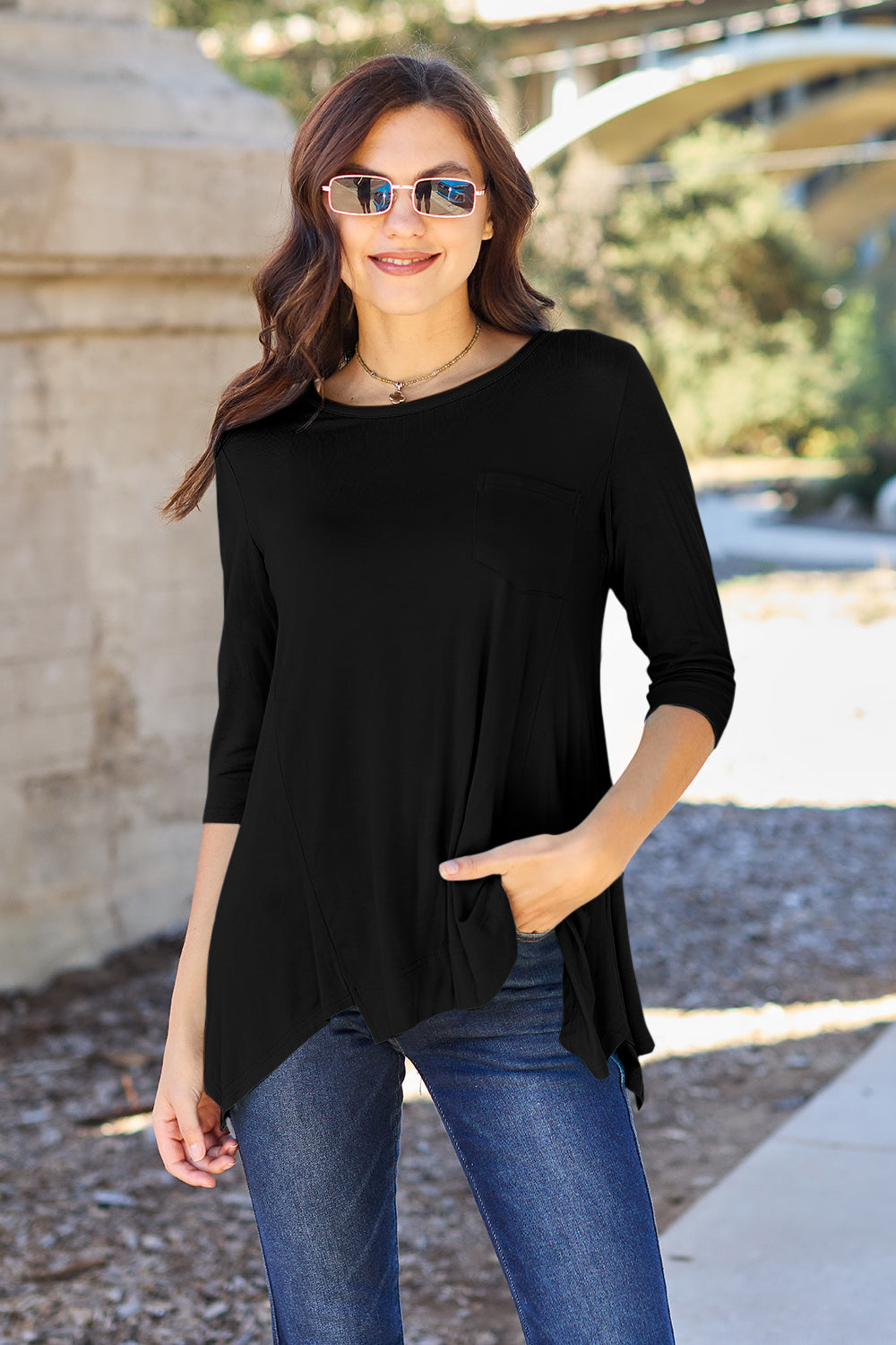 Basic Bae Full Size Round Neck Pocketed T-Shirt Black Apparel/Tops Basic Bae Ship from USA TikTok Tops Trendsi USPS Walmart Walmart Apparel Trendsi https://www.cyberehub.com