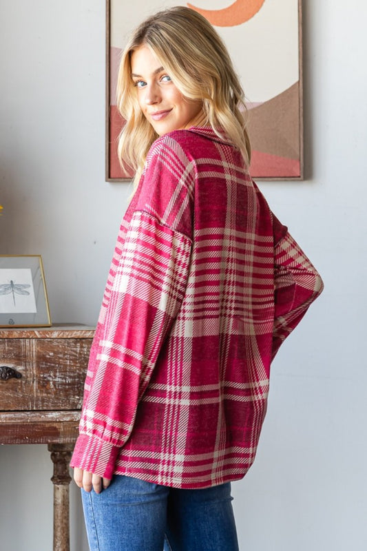 Heimish Plaid Drop Shoulder V-Neck T-Shirt Tops/Jackets/Sweaters Clothing Tops Heimish Ship from USA TikTok Trendsi USPS Walmart Trendsi https://www.cyberehub.com
