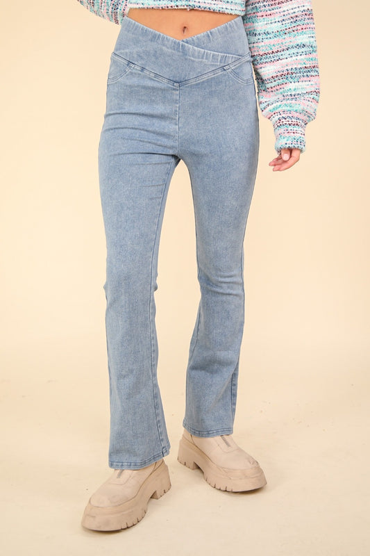 VERY J Washed Denim Stretchy Crossover Waist Leggings Lt Indigo Bottoms Bottoms Clothing Pants Ship from USA VERY J Women Trendsi https://www.cyberehub.com