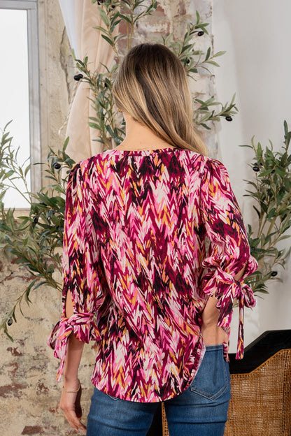 Sew In Love Full Size Printed V-Neck Blouse with Sleeve Knot Tops/Jackets/Sweaters Clothing Tops Sew In Love Ship from USA TikTok Trendsi USPS Walmart Trendsi https://www.cyberehub.com