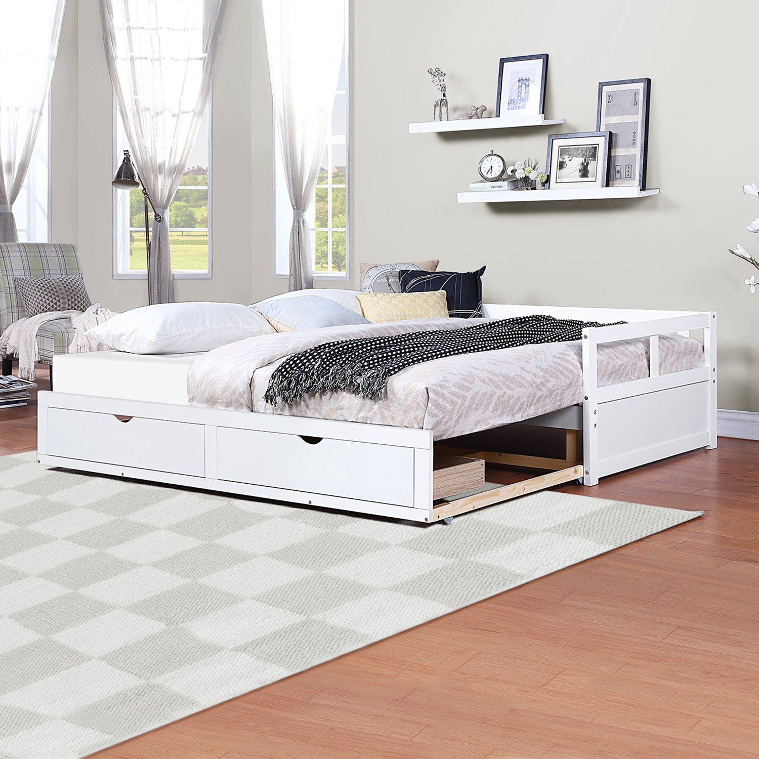 Wooden Daybed with Trundle Bed and Two Storage Drawers , Extendable Bed Daybed,Sofa Bed for Bedroom Living Room,White Furniture Giga GNJ Home Home & Garden Home Goods Walmart Giga https://www.cyberehub.com