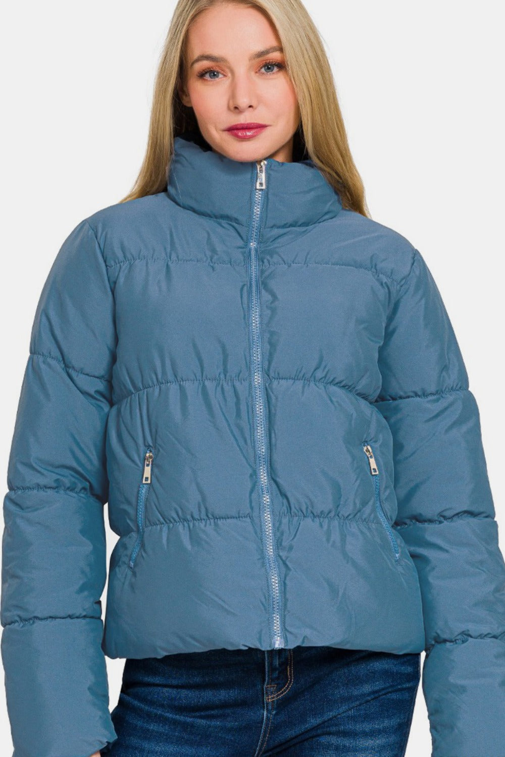 Zenana Zip Up Turtleneck Puffer Jacket with Pockets Tops/Jackets/Sweaters Clothing Tops Ship from USA TikTok Trendsi USPS Walmart Zenana Trendsi https://www.cyberehub.com