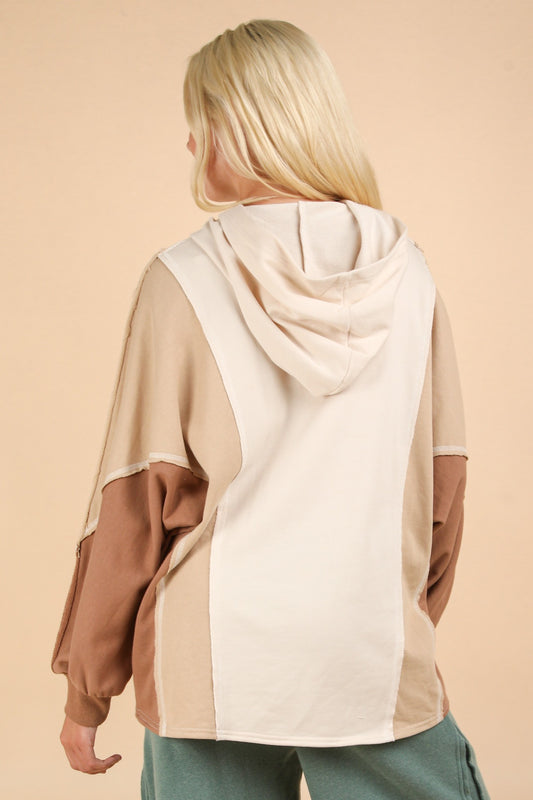 VERY J Exposed Seam Color Block Half Button Hoodie Apparel/Tops Ship from USA TikTok Tops Trendsi USPS VERY J Walmart Walmart Apparel Trendsi https://www.cyberehub.com