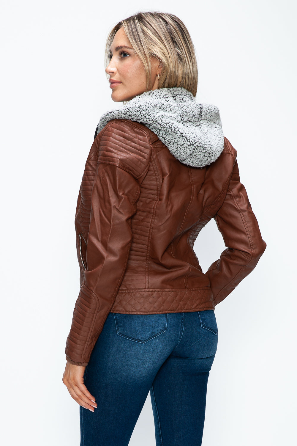 YMI Faux Layered Double-Zipper Jacket with Fuzzy Hood Tops/Jackets/Sweaters Clothing Tops Ship from USA TikTok Trendsi USPS Walmart YMI outerwear Trendsi https://www.cyberehub.com