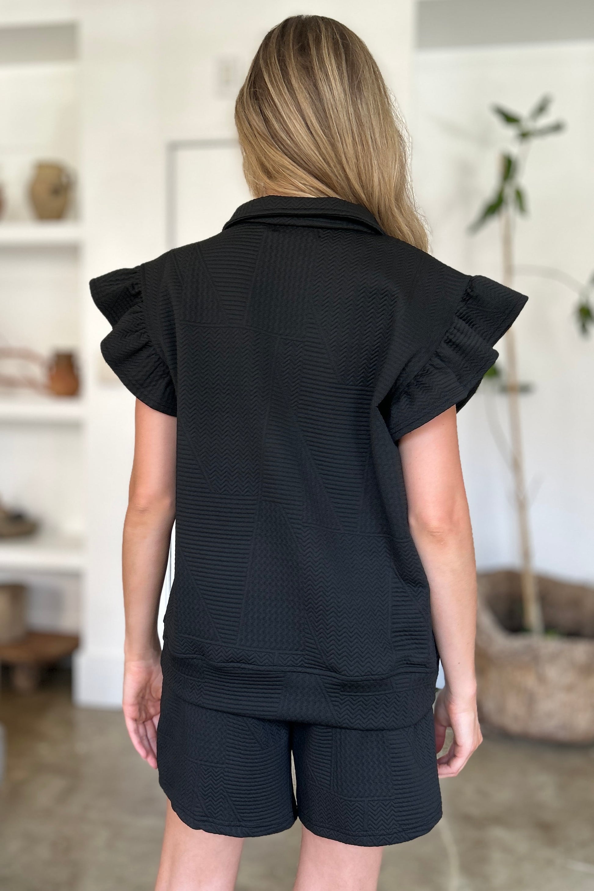 Double Take Full Size Texture Flounce Sleeve Top and Shorts Set Tops/Jackets/Sweaters Clothing Tops Double Take Ship from USA TikTok Trendsi USPS Walmart Trendsi https://www.cyberehub.com