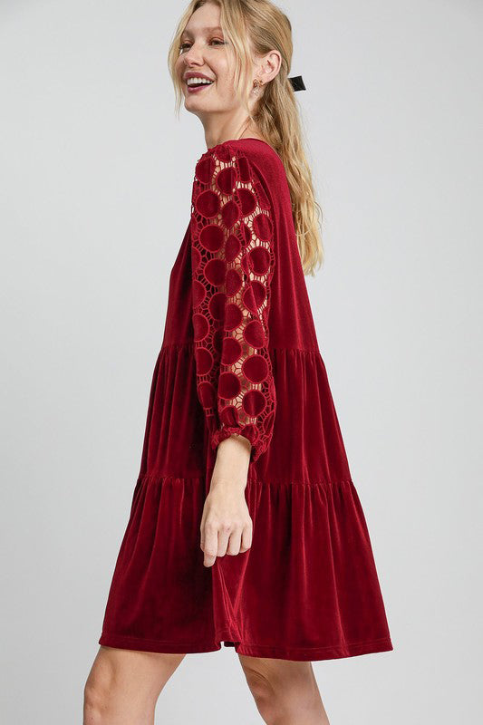 Umgee Dotted Lace Sleeve Tiered Velvet Mini Dress Apparel Apparel Ship from USA TikTok Trendsi Umgee USA Trendsi https://www.cyberehub.com
