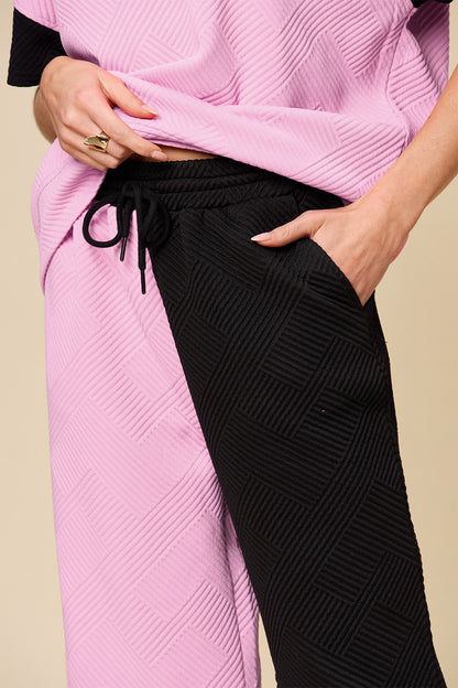 Double Take Full Size Texture Contrast T-Shirt and Wide Leg Pants Set Apparel/Tops Double Take Ship from USA TikTok Tops Trendsi USPS Walmart Walmart Apparel Trendsi https://www.cyberehub.com