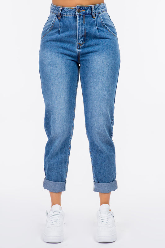 American Bazi High Waist Pleated Waist Mom Jeans Blue Bottoms American Bazi Bottoms Clothing Ship from USA Women Trendsi https://www.cyberehub.com
