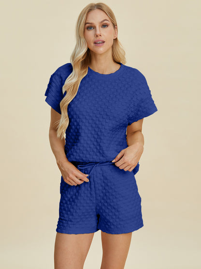 Double Take Full Size Texture T-Shirt and Shorts Set Tops/Jackets/Sweaters Clothing Tops Double Take Ship from USA TikTok Trendsi USPS Walmart Trendsi https://www.cyberehub.com