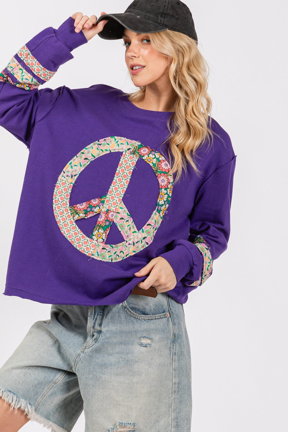 SAGE+FIG Peace Applique Patch Long Sleeve Top Apparel/Tops SAGE+FIG Ship from USA TikTok Tops Trendsi USPS Walmart Walmart Apparel Trendsi https://www.cyberehub.com