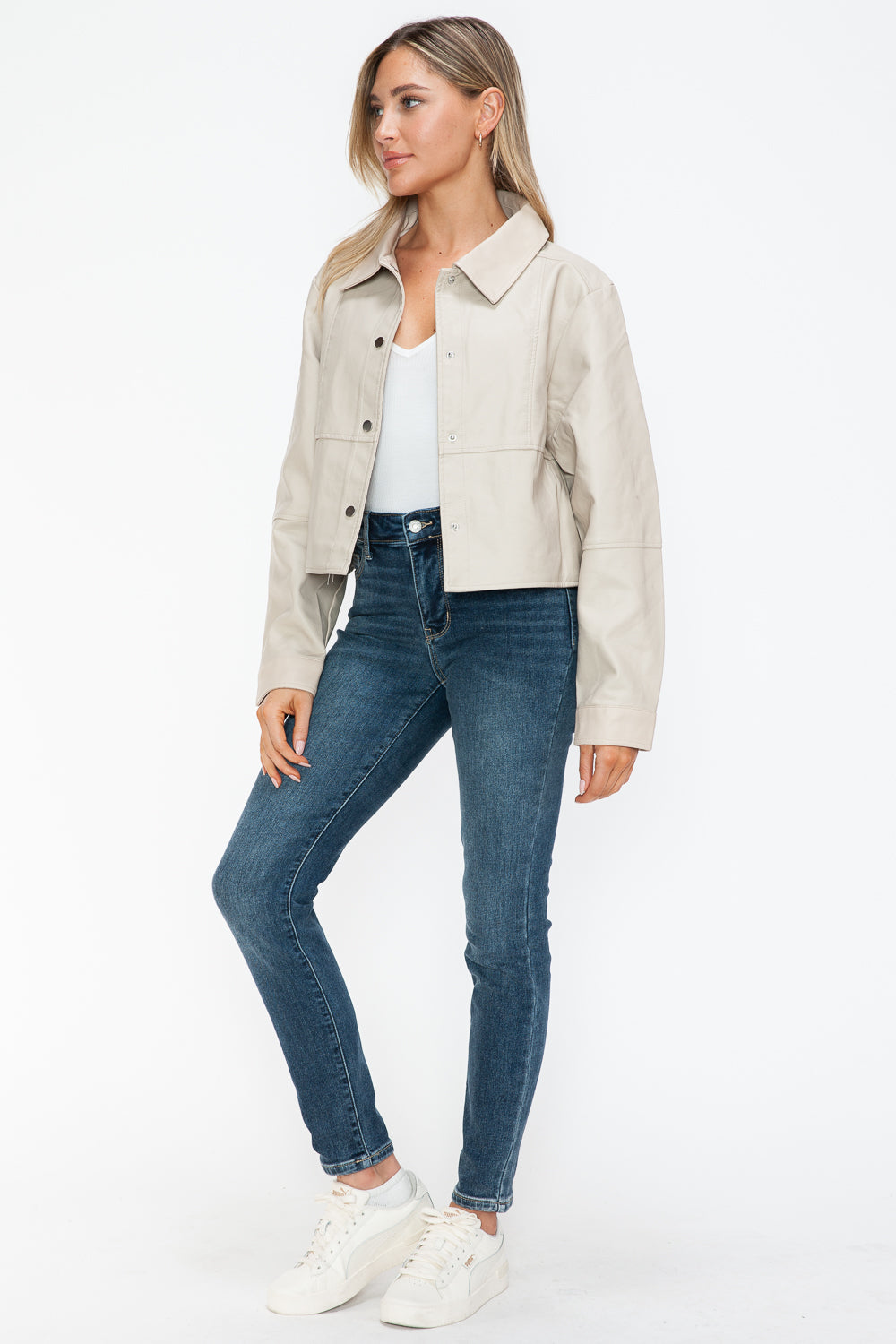Snobbish Snap Down Long Sleeve PU Leather Jacket Tops/Jackets/Sweaters Clothing Tops Ship from USA Snobbish TikTok Trendsi USPS Walmart Trendsi https://www.cyberehub.com