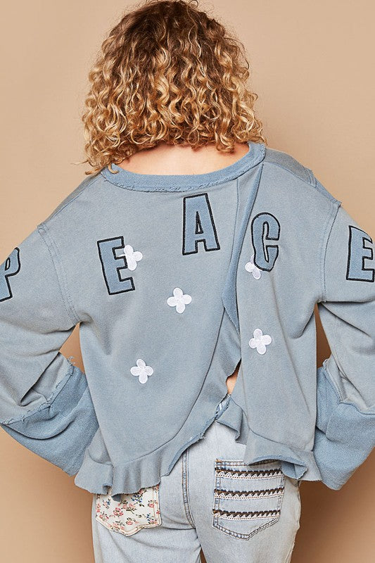 POL Peace Embroidered Exposed Seam Back Ruffle V-Neck Top Apparel Apparel POL Ship from USA TikTok Trendsi Trendsi https://www.cyberehub.com