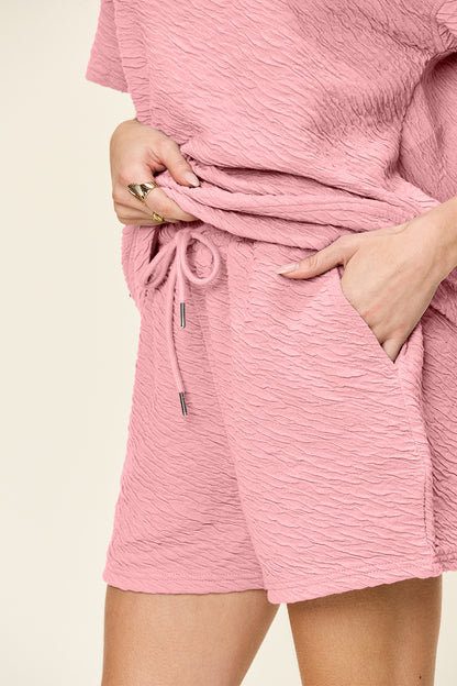 Double Take Full Size Texture Short Sleeve T-Shirt and Drawstring Shorts Set Apparel/Tops Double Take Ship from USA TikTok Tops Trendsi USPS Walmart Walmart Apparel Trendsi https://www.cyberehub.com