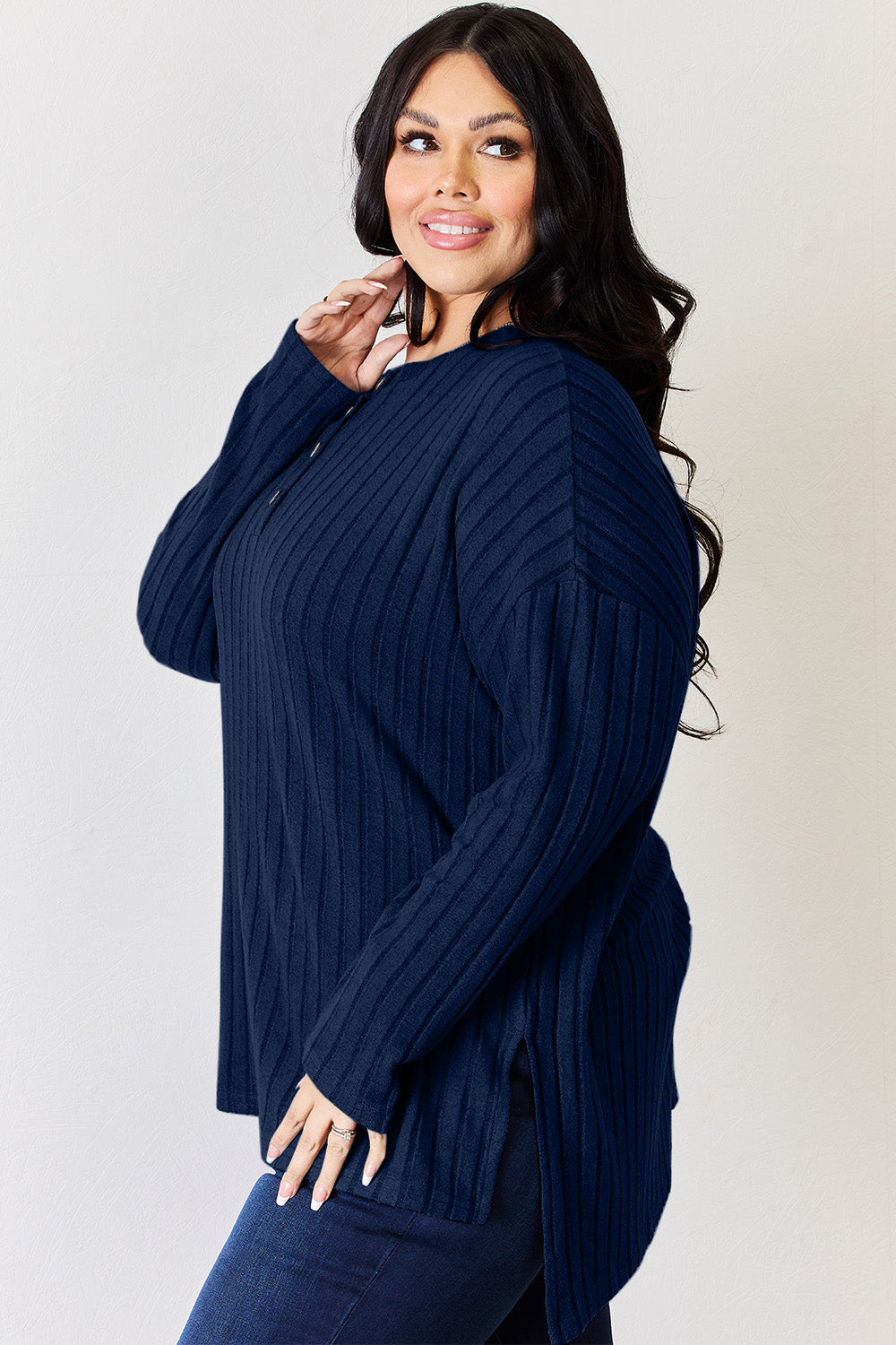 Basic Bae Full Size Ribbed Half Button Long Sleeve High-Low T-Shirt Apparel/Tops Basic Bae Ship from USA TikTok Tops Trendsi USPS Walmart Walmart Apparel Trendsi https://www.cyberehub.com