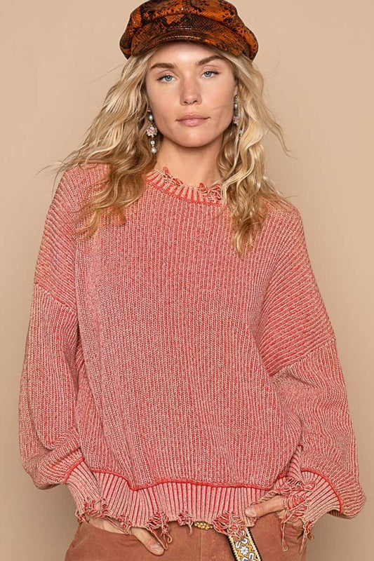POL Distressed Washed Drop Shoulder Sweater Red Brick Shirt Apparel Clothing Tops POL Ship from USA Shirts USA Women Trendsi https://www.cyberehub.com