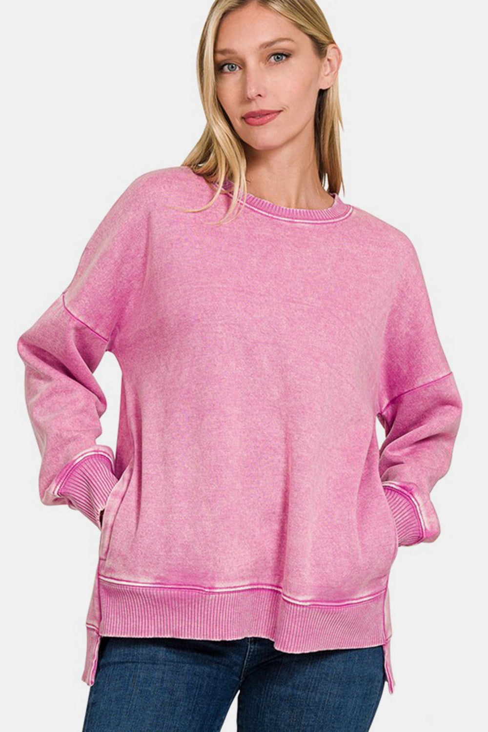 Zenana High-Low Acid Wash Fleece Sweatshirt Apparel/Tops Ship from USA TikTok Tops Trendsi USPS Walmart Walmart Apparel Zenana Trendsi https://www.cyberehub.com