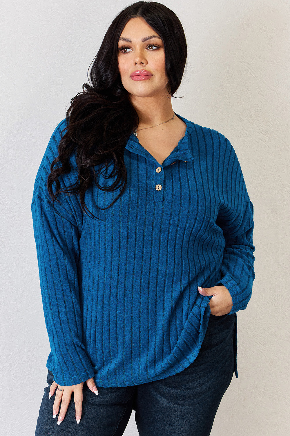 Basic Bae Full Size Ribbed Half Button Long Sleeve High-Low T-Shirt Apparel/Tops Basic Bae Ship from USA TikTok Tops Trendsi USPS Walmart Walmart Apparel Trendsi https://www.cyberehub.com