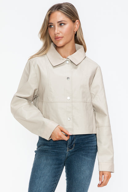 Snobbish Snap Down Long Sleeve PU Leather Jacket Tops/Jackets/Sweaters Clothing Tops Ship from USA Snobbish TikTok Trendsi USPS Walmart Trendsi https://www.cyberehub.com