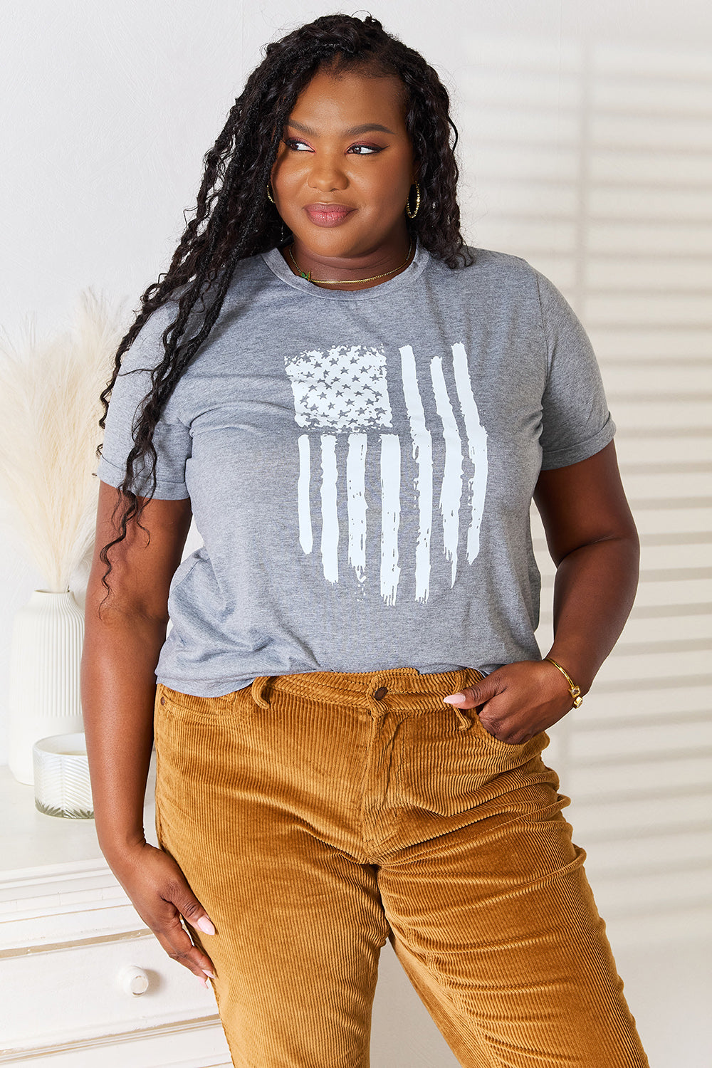 Simply Love US Flag Graphic Cuffed Sleeve T-Shirt Apparel/Tops Memorial Day Sale Ship from USA Simply Love TikTok Tops Trendsi USPS Walmart Walmart Apparel Trendsi https://www.cyberehub.com