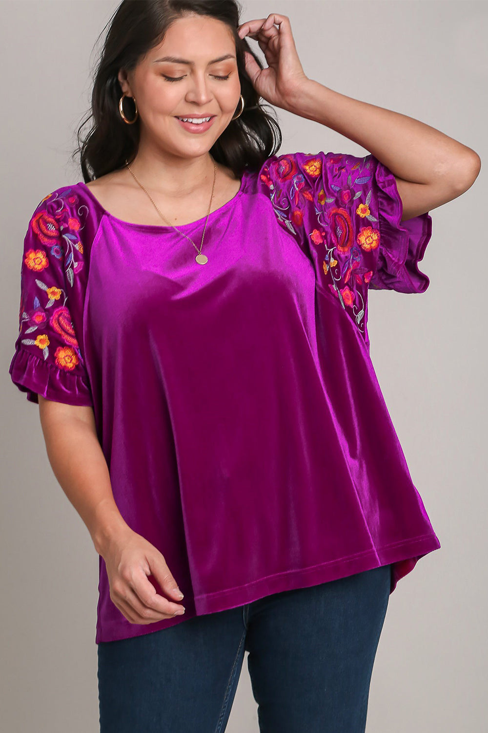 Umgee Full Size Velvet Embroidery Short Sleeve Blouse Apparel Apparel Ship from USA TikTok Trendsi Umgee USA Trendsi https://www.cyberehub.com