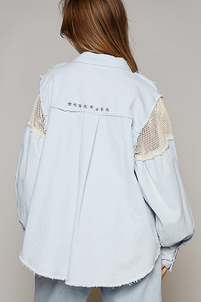 POL Crochet Contrast Button Down Star Studs Shirt Apparel/Tops POL Ship from USA TikTok Tops Trendsi USPS Walmart Walmart Apparel Trendsi https://www.cyberehub.com