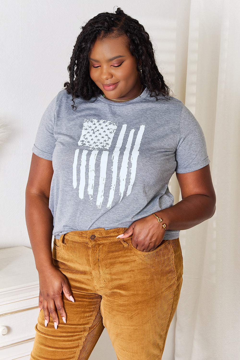 Simply Love US Flag Graphic Cuffed Sleeve T-Shirt Apparel/Tops Memorial Day Sale Ship from USA Simply Love TikTok Tops Trendsi USPS Walmart Walmart Apparel Trendsi https://www.cyberehub.com