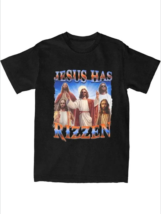 Jesus Christ Has Rizzen Rizz Men Women's T Shirts Religious Christian Outfit Funny Tee Shirt T-Shirt Clothing Apparel/Shirt/Graphic Shirt SNULLO https://www.cyberehub.com