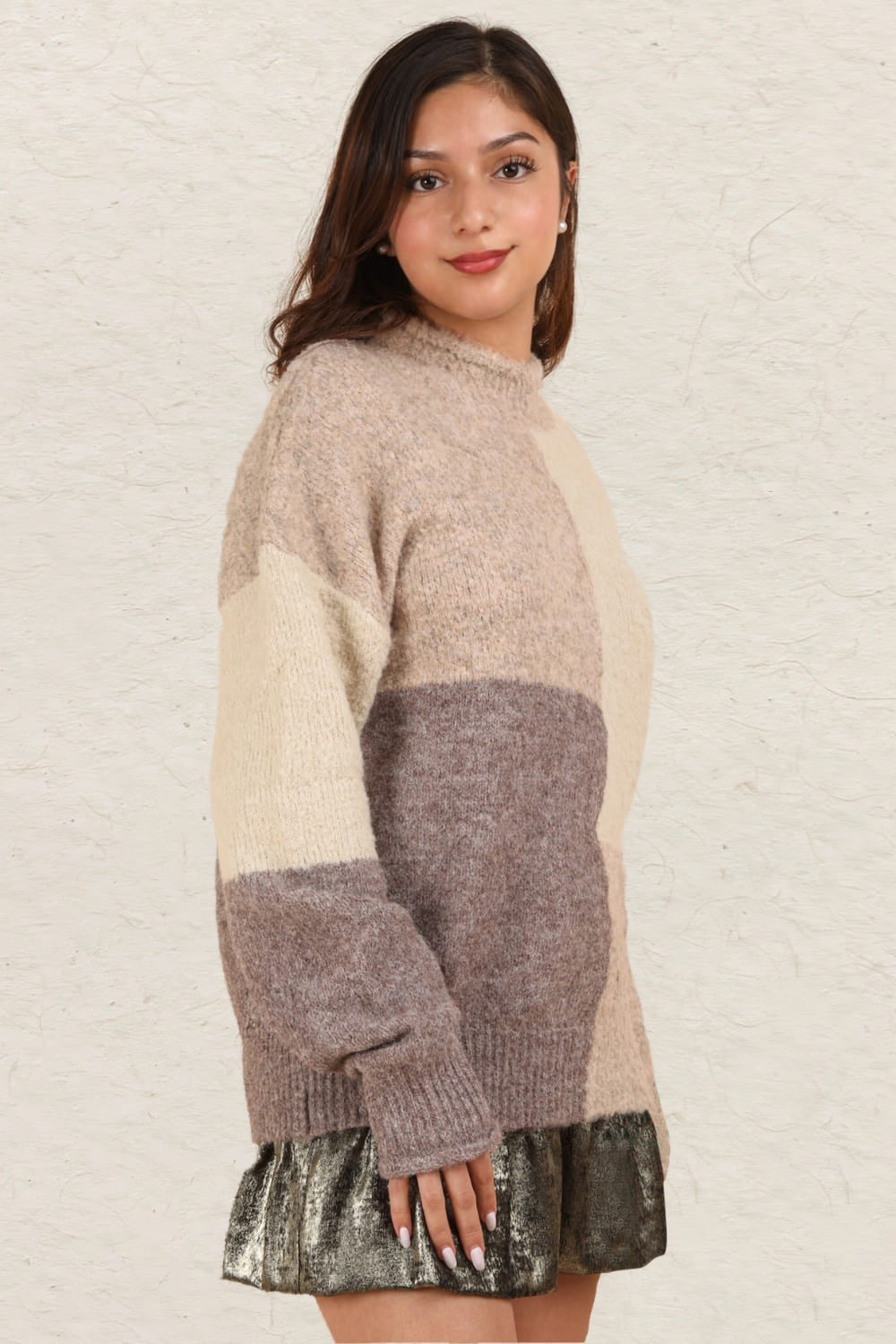 VERY J Color Block Mock Neck Drop Shoulder Sweater Shirt Apparel Clothing Tops price-change-job-active Ship from USA Shirts USA VERY J Women Trendsi https://www.cyberehub.com