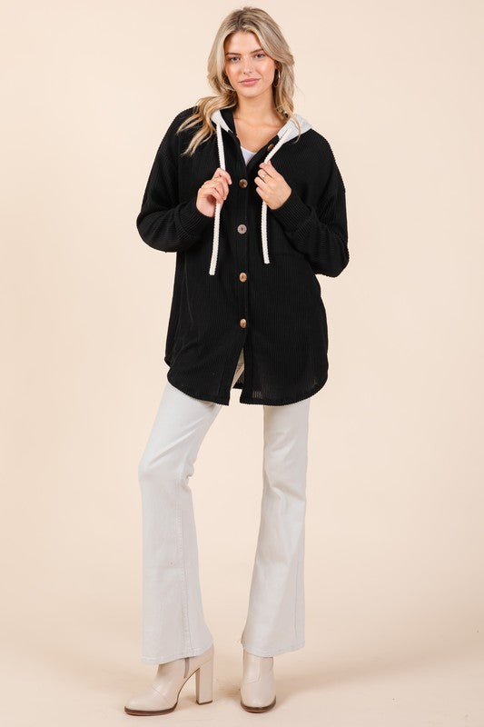 BOMBOM Textured Button Down Drawstring Hooded Shacket Apparel Apparel BOMBOM Ship from USA TikTok Trendsi Trendsi https://www.cyberehub.com