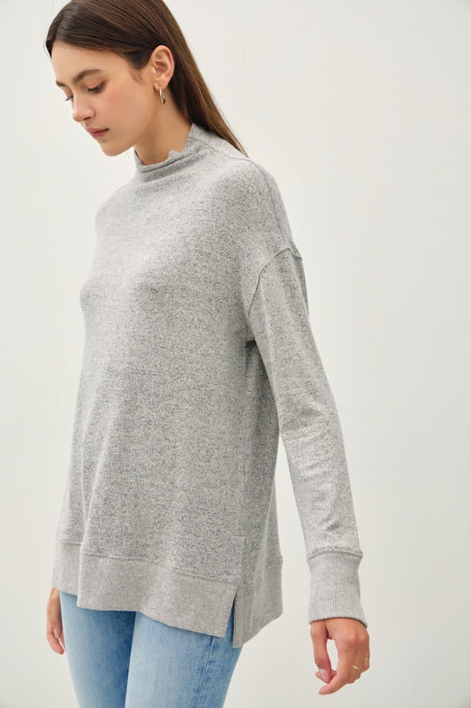 Be Cool Side Slit Mock Neck Long Sleeve Tunic Top Apparel/Tops BE COOL Ship from USA TikTok Tops Trendsi USPS Walmart Walmart Apparel Trendsi https://www.cyberehub.com