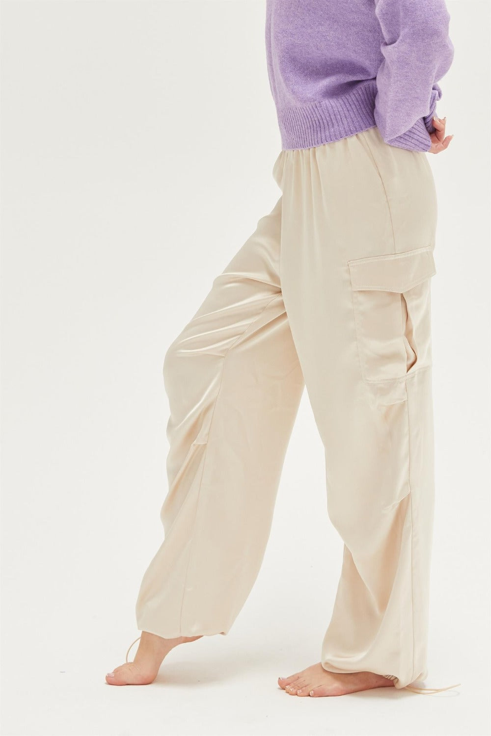 HYFVE Approach Satin Drawstring Hem Cargo Pants Bottoms Bottoms Clothing HYFVE Ship from USA Women Trendsi https://www.cyberehub.com